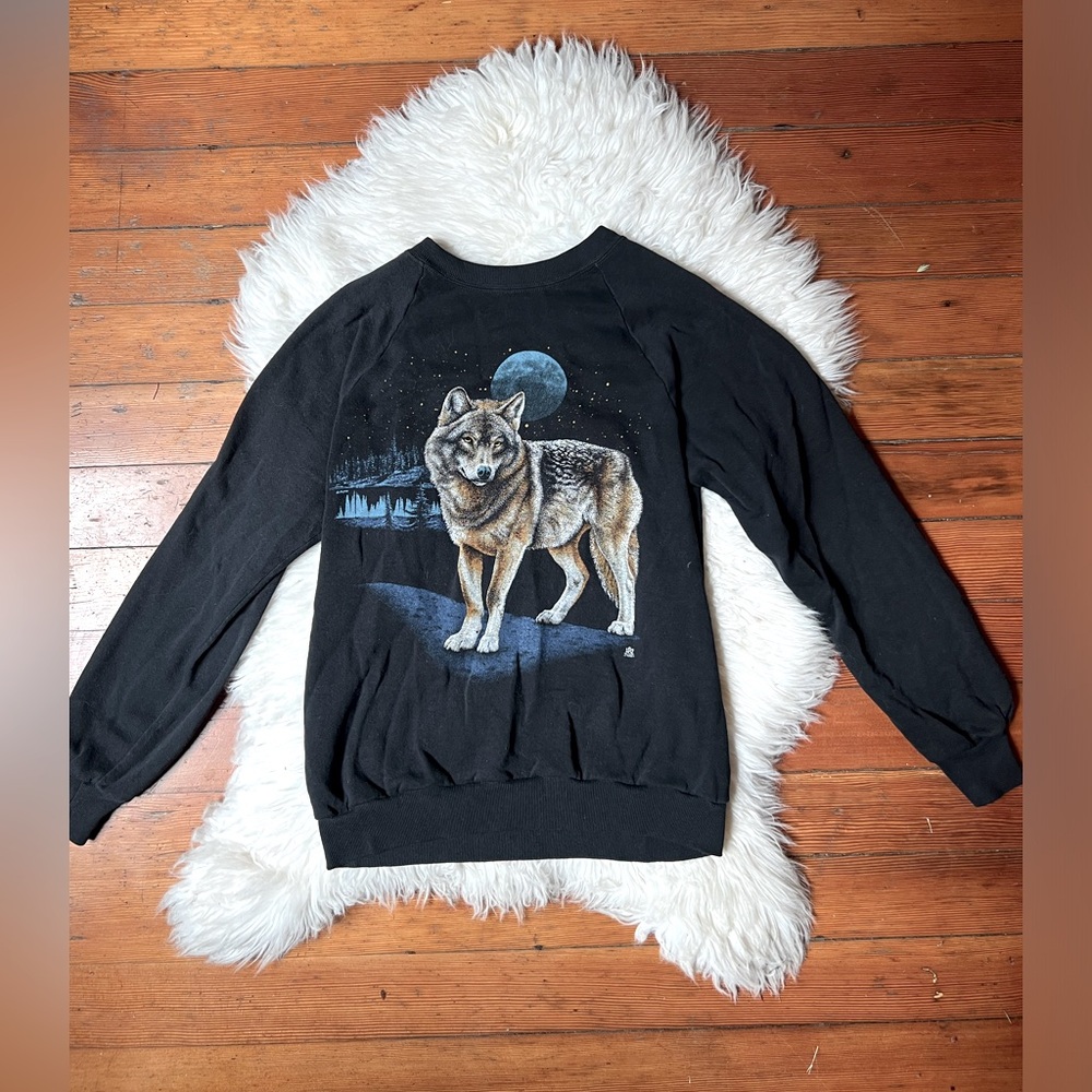 Black Wolf Graphic Jerzees Crewneck Cozy Sweater